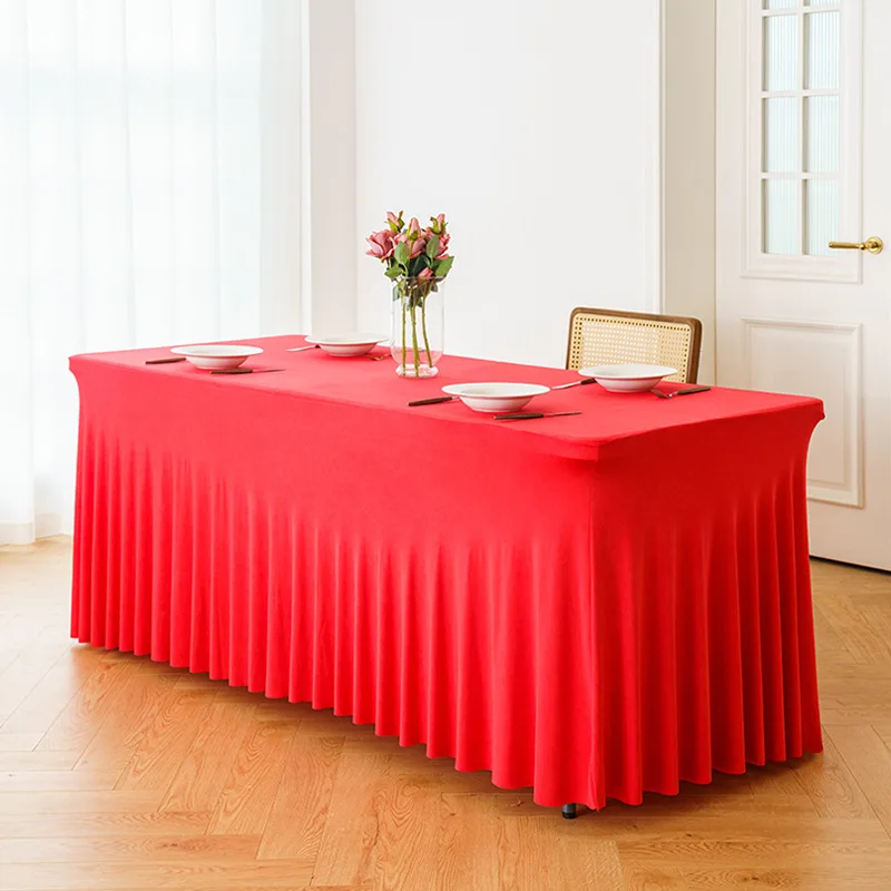 Tafelkleed Rok Rechthoek Tafels Rokken Polyester Hoes Tafelkleed voor 1,80 meter met rok Feest Bruiloften Decor: Roze