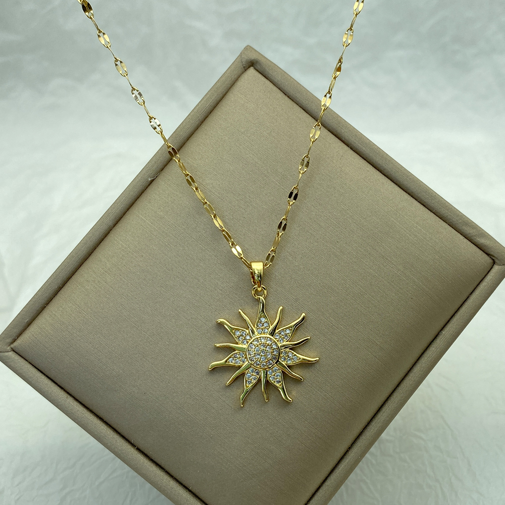 Gold Color Stainless Steel Necklace for Women Style Butterfly Jewlry Green Water Copper Pendant Zircon Pearl Cross Butterly: Light Yellow Color