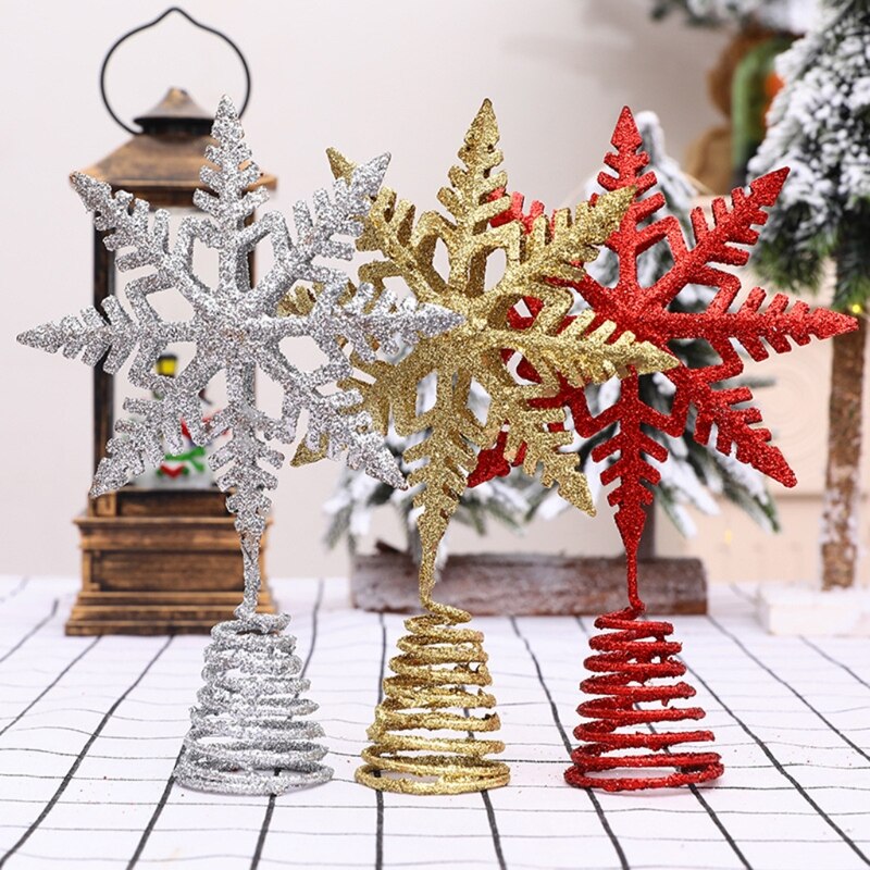 Kerstboom Topper Star Sneeuwvlok Goud Zilver Rood Glitter Voor Xmas Tree Top Decoratie Ornament Props