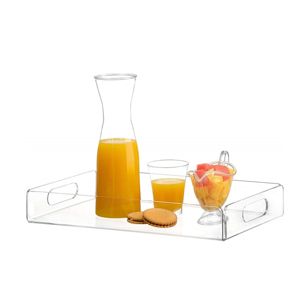 Clear Acryl Morsbestendig Koffie Ontbijt Thee Dienen Voedsel Dienblad Platen Met Handvat Opslag Container Voor Keuken Dressoir