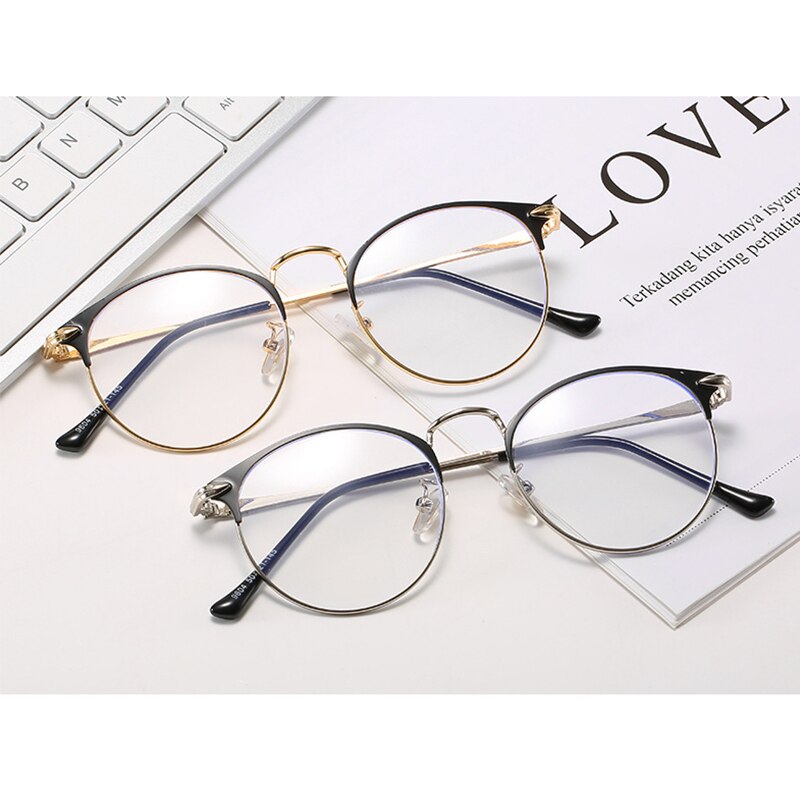 Large Retro Round Blue Filter Glasses Clear Lens Metal Frame Eyewear Optical Spectacles Eyeglasses arrow Blue Light Glasses
