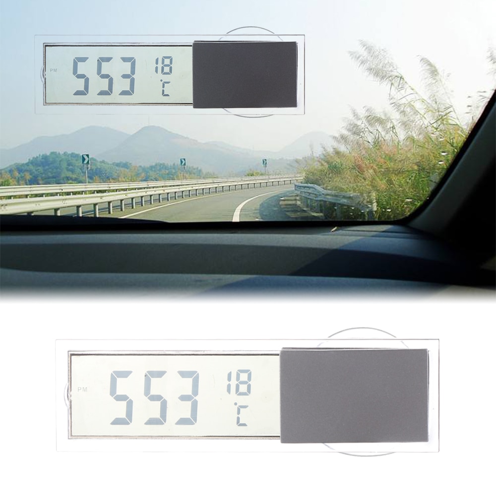 2 in 1 Auto Klok Transparante Digitale LCD Display Horloge Sucker Soort Thermometer Elektronische Timer Sucker Type