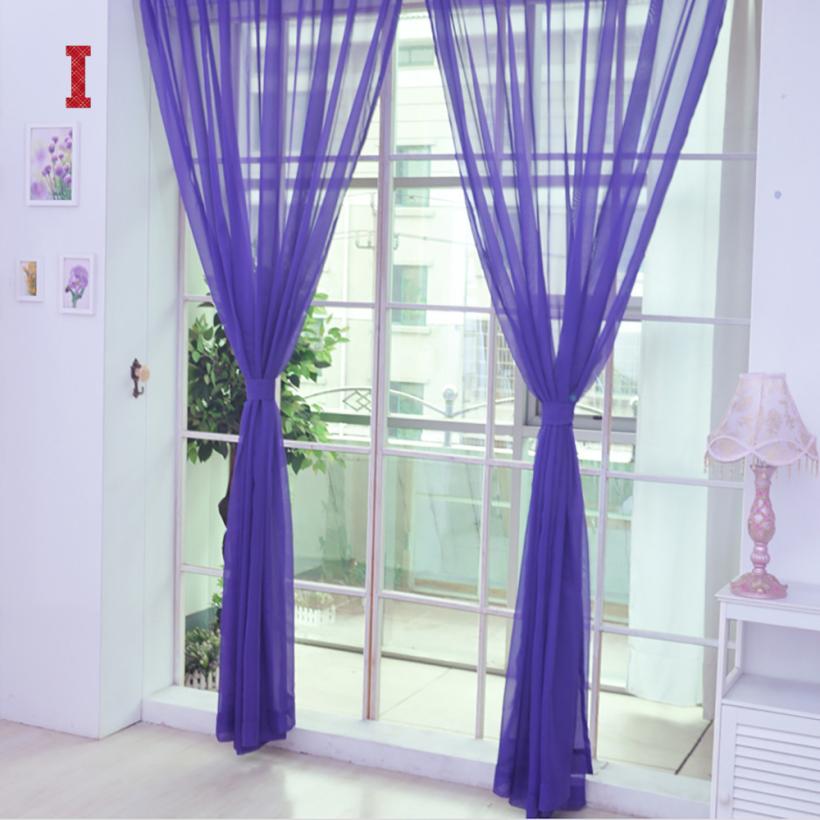 European and American style white Window Screening Solid Door Curtains Drape Panel Sheer Tulle For Living Room#sh: Purple