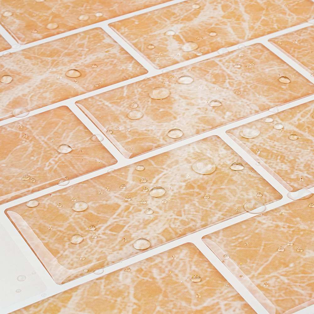Golden Brown Marble Epoxy Waterproof Self-adhesive Wall Sticker Tile Sticker 3D Peel And Stick Subway Tiles Accessories