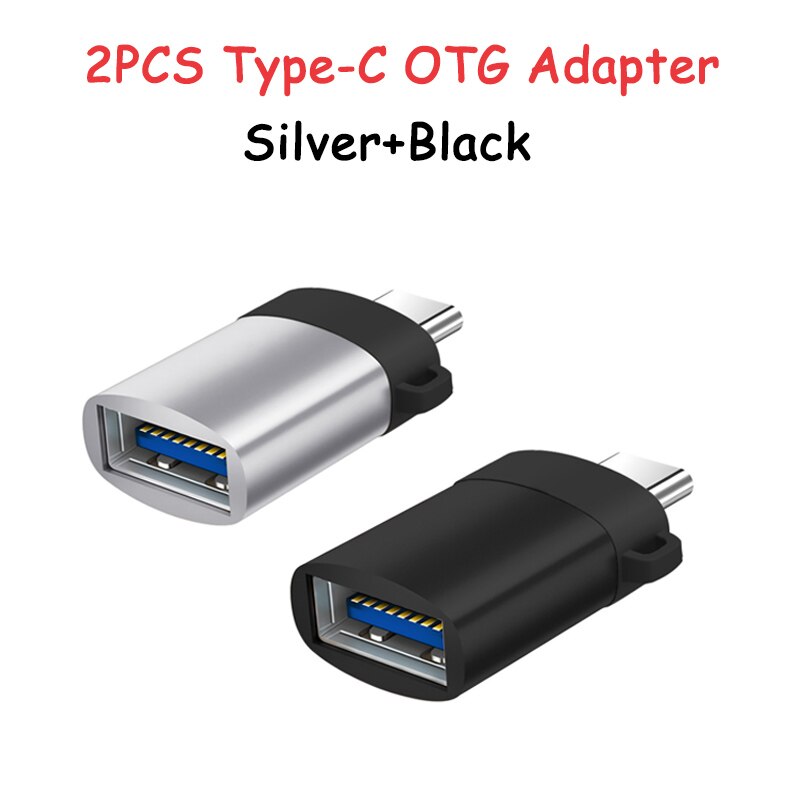 OTG Adapter Male Type-C to USB 3.0 Usb C Converter Type C Cable Adapter Tape C OTG for U Disk Mouse Keyboard Movie File Transfer: Silver Black 2PCS