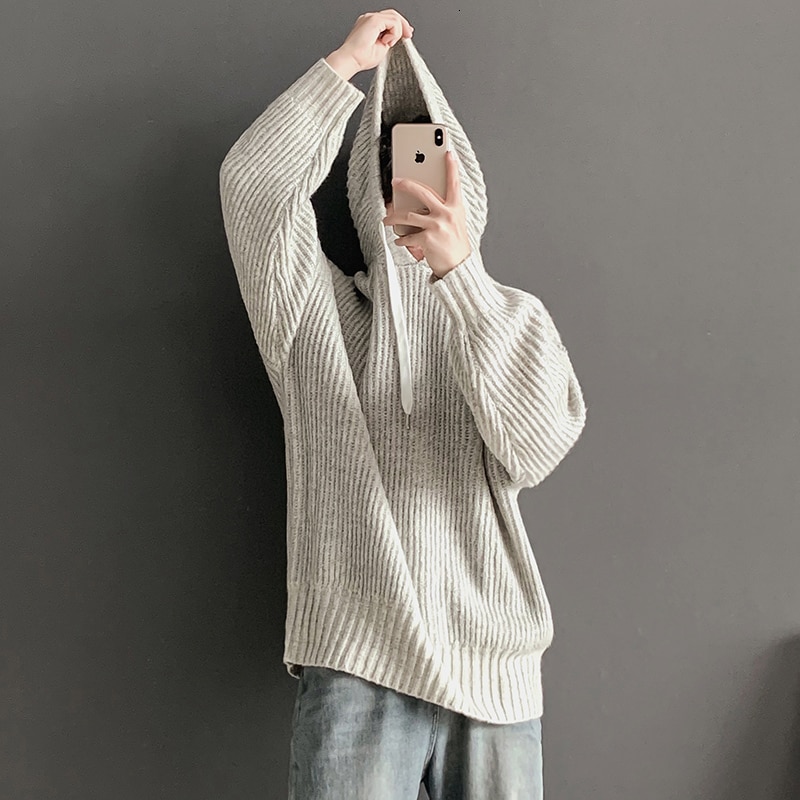 Vinter hettegenser herre varm ensfarget fritidsstrikk genser herre sweer klær løse langermede gensere herre s-xl