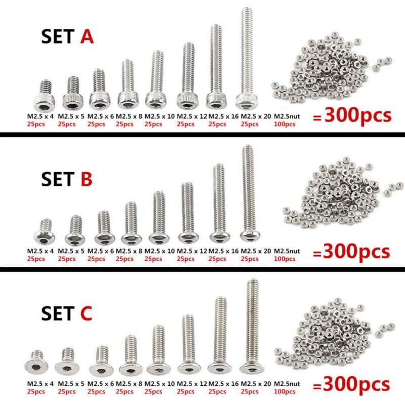 Hoge 300 Stuks M2.5 A2 Rvs Schroeven Allen Bouten Hex Knop Platte Inbusbouten Met noten Set Combinatie