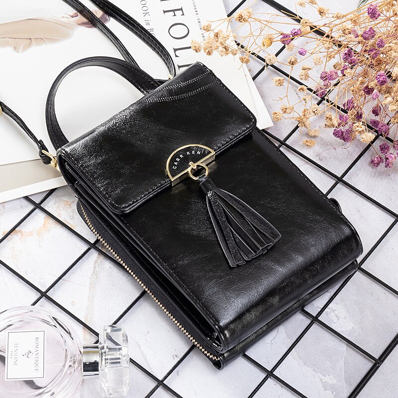 Dames Mode Vierkante Tas Vintage Kwastje Messenger Bag Retro Schoudertas Eenvoudige Crossbody Tas Tote: Black