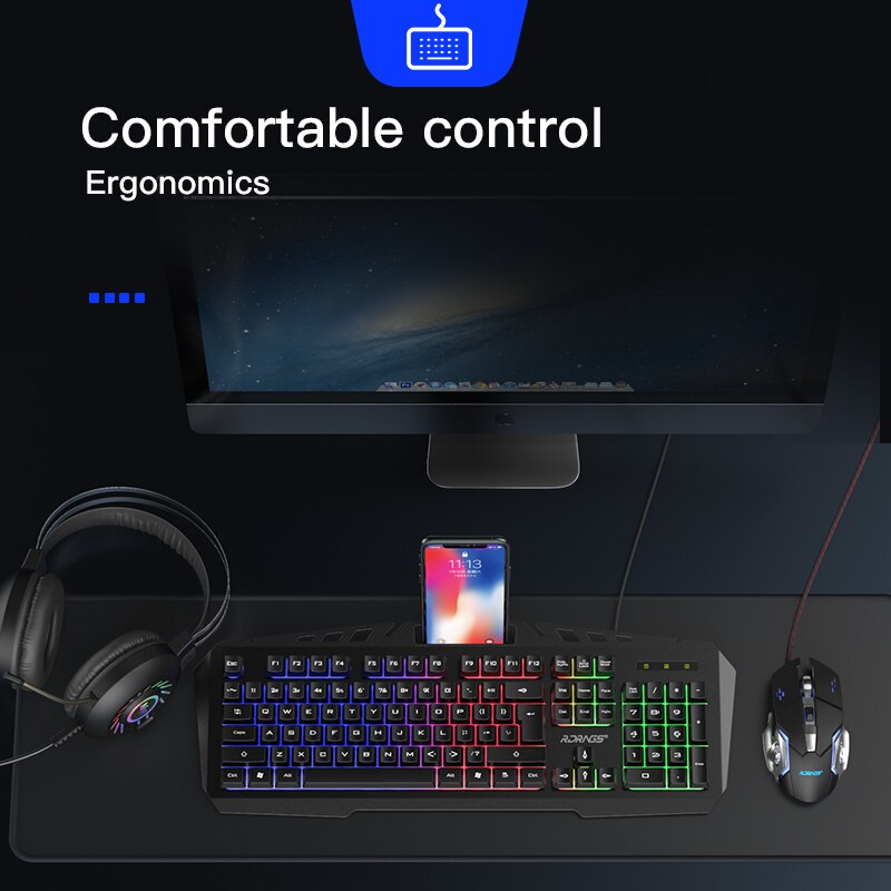 Wired Gaming Keyboard and Mouse Mechanical Feeling RGB 104 Keycaps Backlit Gamer Keyboards 3200DPI mice for PC Laptop Computer