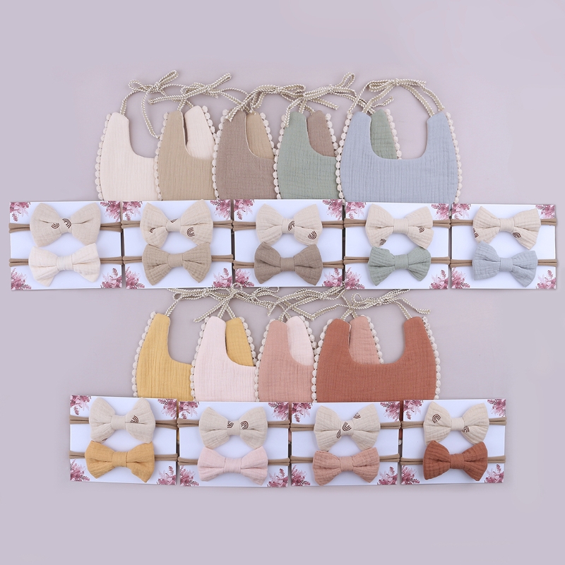 Asciugamano Saliva per bambini 67JC con Kit fascia Bowknot 2 pezzi bavaglini per neonati in puro cotone regalo per nuovi genitori