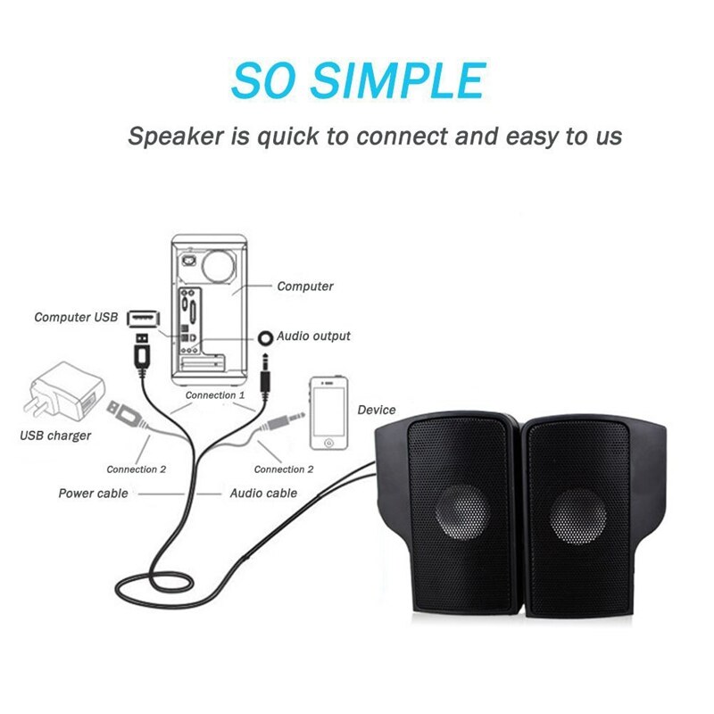 Portable Clip-On USB Powered Stereo Speaker Soundbar for Notebook Laptop PC Desktop Tablet