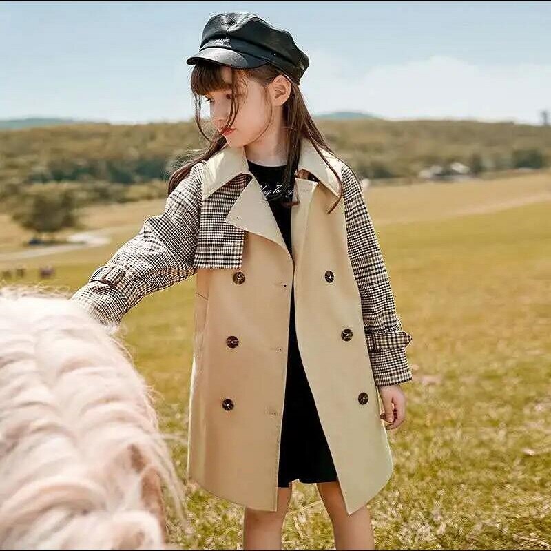 Kinderen Windjack Plaid Jassen Voor Meisjes Lente Katoenen Trenchcoat Voor Meisjes Double-Breasted Toevallige Bovenkleding Teens Kids Geul
