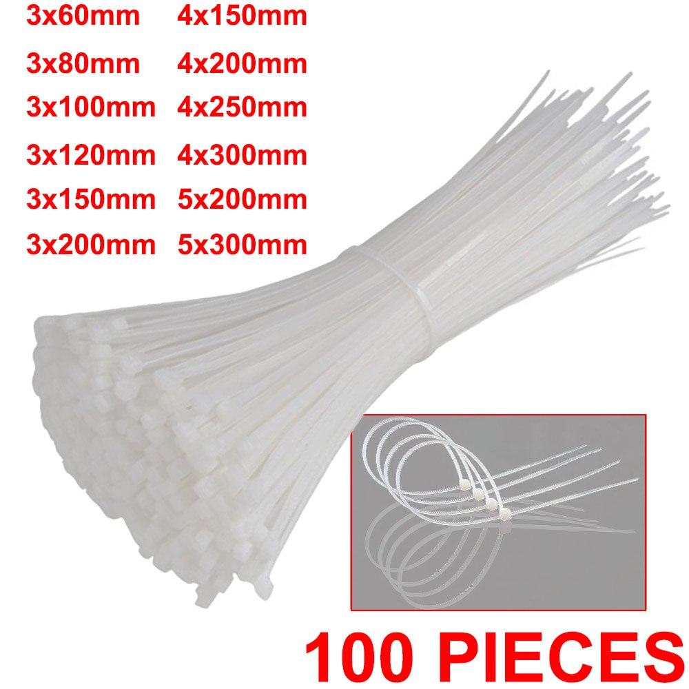 100Stck selbst-Verriegelung Kunststoff Nylon Kabelbinder Weiß Garten Industrielle Verschiedene Befestigungs Ring Anlage Befestigen Veranstalter Kabel Postleitzahl krawatte