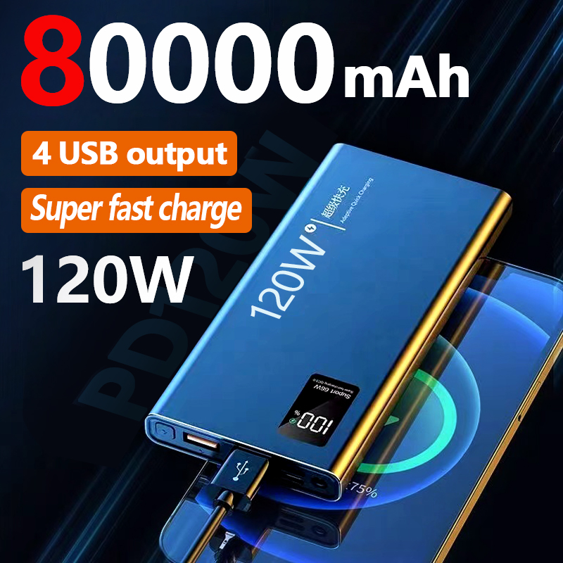 80000 mah powerbank 120w superrask lading 100%  bærbar batterilader med tilstrekkelig kapasitet digital skjerm for iphone xiaomi