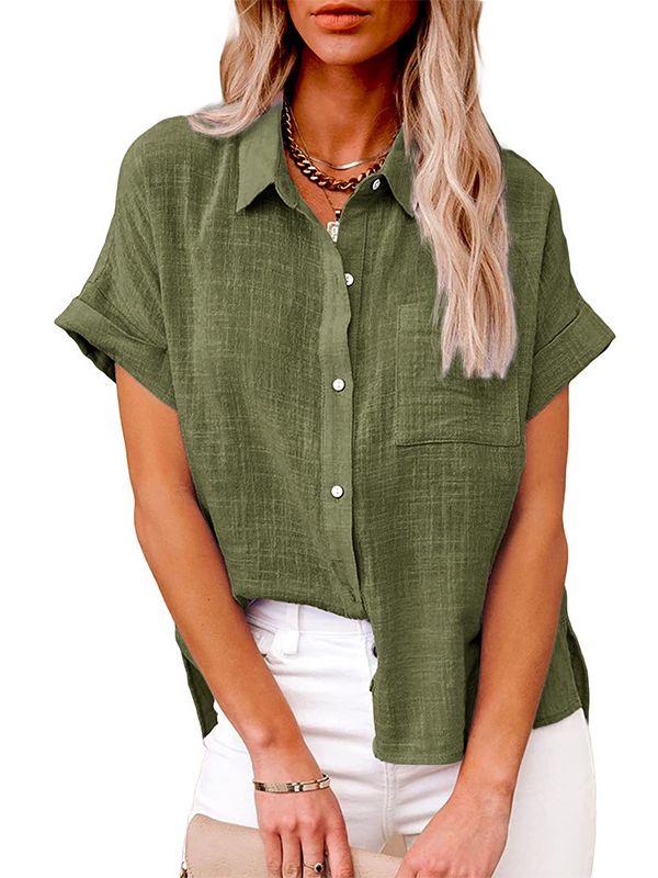 Casual Solid Short Sleeve Cotton Linen Loose Blouse Vintage Harajuku Oversized Shirt Tunic Summer Tops Women: S / army green