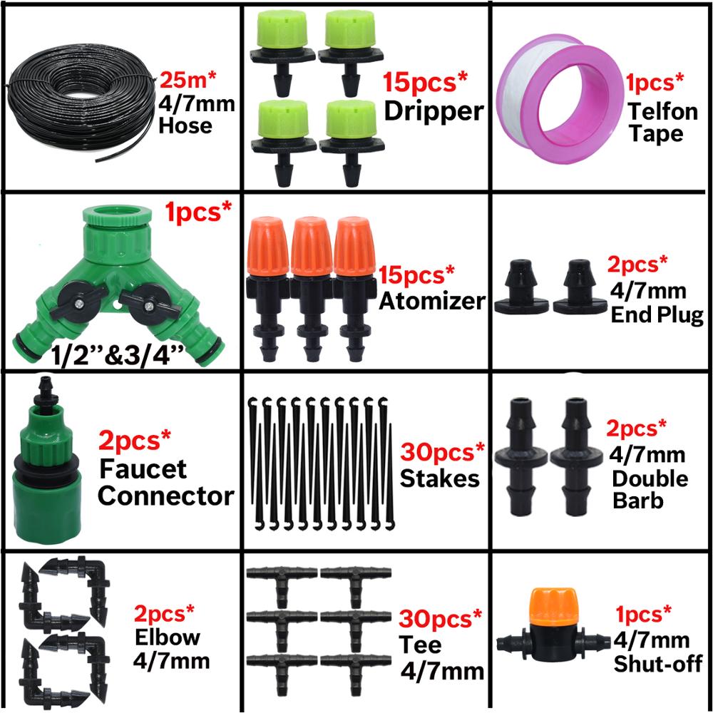 KESLA 5M-35M Micro Drip Irrigation Watering Kit Automatic Garden 4/7mm Irrigation System w/ Adjustable Dripper for Flower Lawn: KSL01-KIT188-25M-B