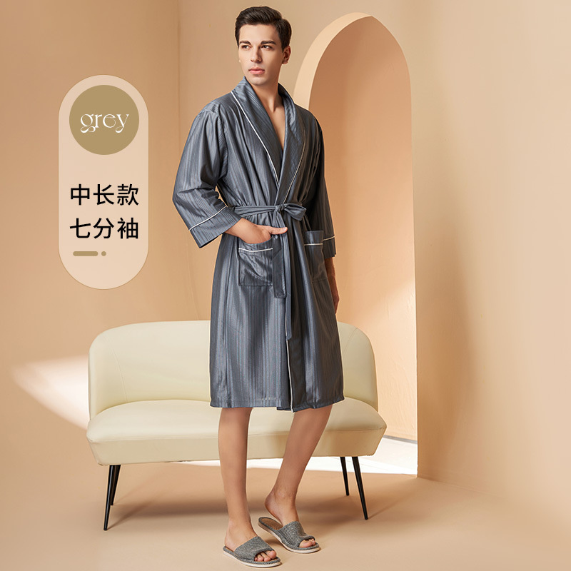 2023 Cool Satijnen Zijden Badjas Voor Heren Dames Lente Zomer Mooie Streep Kamerjas Huiskleding