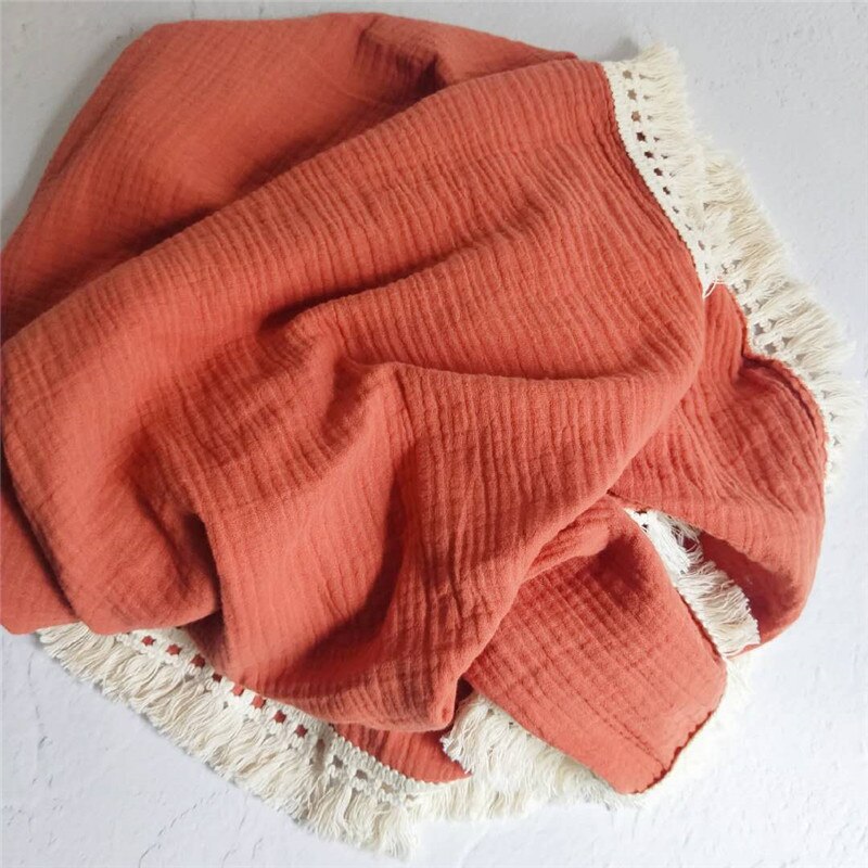 Bomullsmuslin bebis flicka pojke filtar nyfödd linda filt tofs bebis mottagande filt spädbarn sova täcke sängöverdrag: Rost / 80 x 65cm