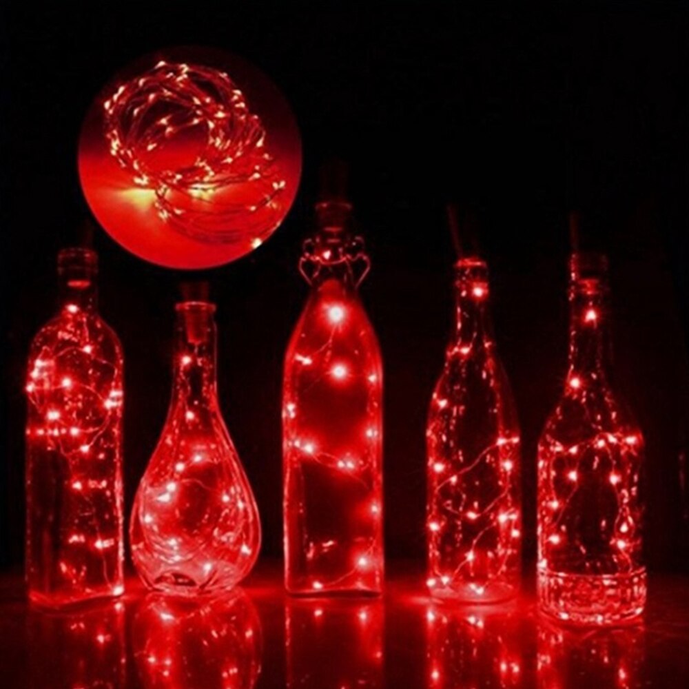 Batterij Aangedreven Guirlande Wijn Fles Verlichting Met Kurk 2M 20Leds Koperdraad Kleurrijke Fairy Lights String Voor Party bruiloft Decor: red / 1m 10LEDs