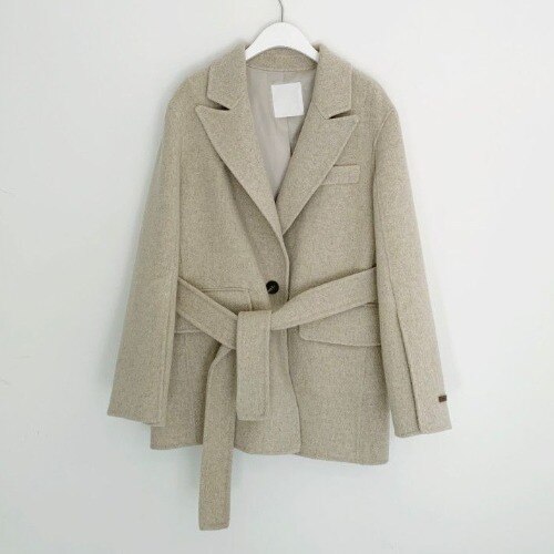 Abrigo con cinturón de invierno para mujer, Chaquetas de manga larga de solapa gruesa informal, holgada, de lana, Estilo Vintage,: Oatmeal
