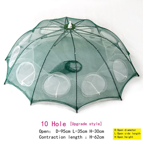 Newest Fish trap 4/6/6/12/10/16/20 Holes Automatic Folding Fishing Net Carp Shrimp Crab Baits fish Fishing Equipment: 10 Holes SJ