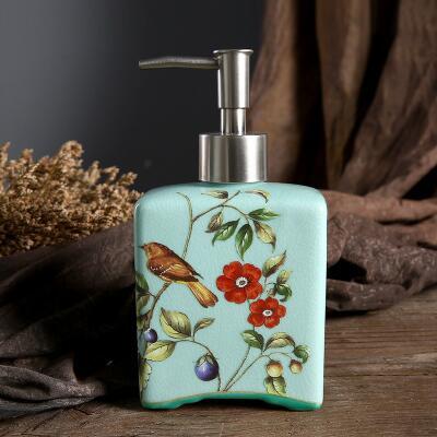 Chinese Flower and Bird Art Ceramics Soap Dispenser Jewelry Box Soap Dish Toothbrush Holder Gargle Cup Bathroom Accessories Set: Soap Dispenser