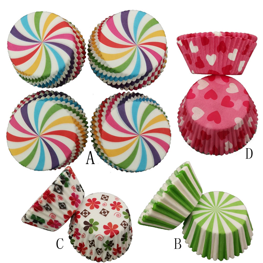 Zmhegw 100Pcs Kleurrijke Papier Taart Cupcake Liner Geval Wrapper Muffin Bakken Cup Party 4 Stijlen Cake Paper Cup #1975