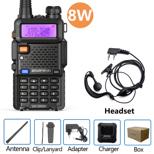 Baofeng uv 5r walkie talkie 5w 8w de alta potência banda dupla presunto rádio em dois sentidos vhf uhf rádio fm transceptor portátil caça 16km: Marrom / American