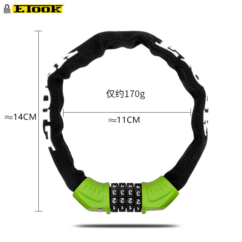 Etook Chain lock Lock Scooter Bike Mini Short 45CM Cafe Lock Portable Password Digital Chain For Road Bike MTB ET355-S: ET355-S GREEN