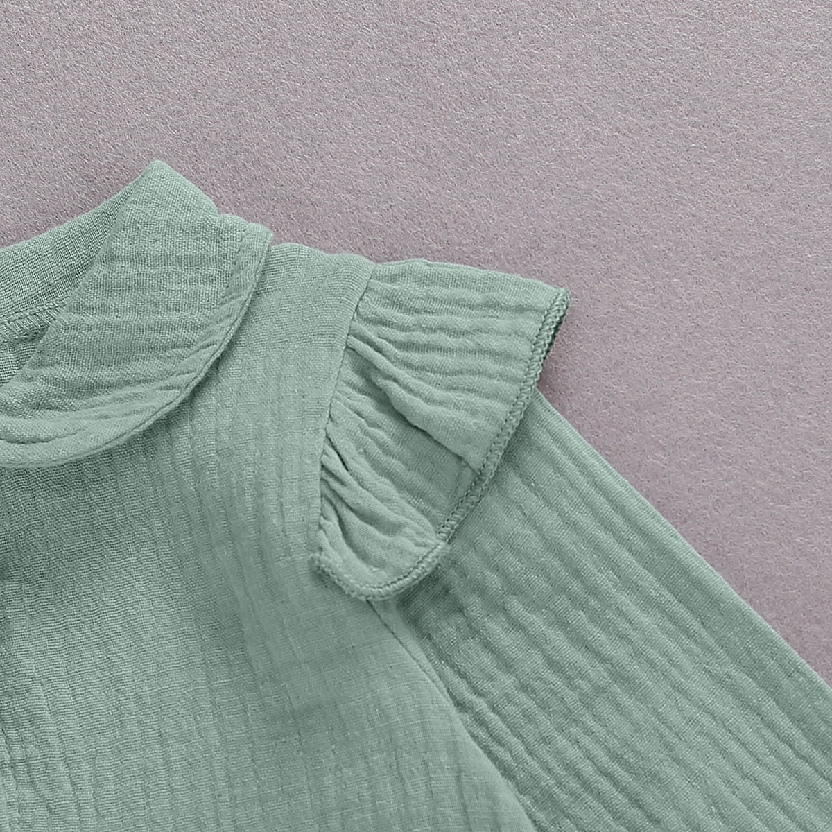 Baby Girls Boys Solid Romper Long Ruffles Sleeve Doll Collar Triangle Crotch Princess Infant Linen Cloth for Toddler 0-2 Years