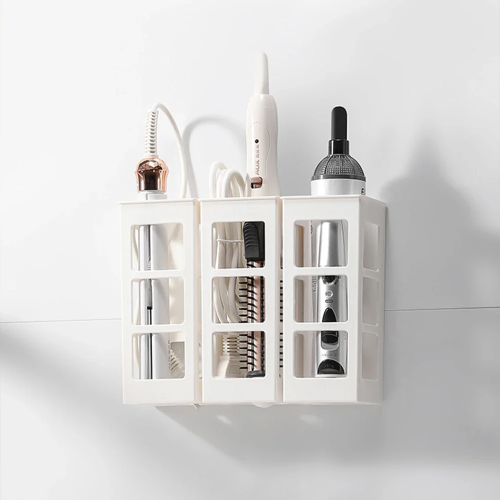 6Pcs Curling Iron Organizer Bathroom Wall-mounted Hair Straightener Holder Perforation-free Hair Tools Makeup Organizer Box