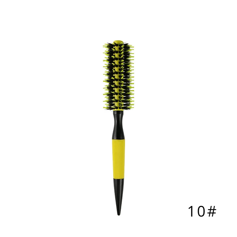 Professionelle runde Haarbürste aus Holz, 6 Größen, Wildschweinborsten, Mischung aus Nylon, Salon-Frauen-Haar-Styling-Werkzeuge, gelb, brasilianisches Haar, Lockenwickler: Schwarz