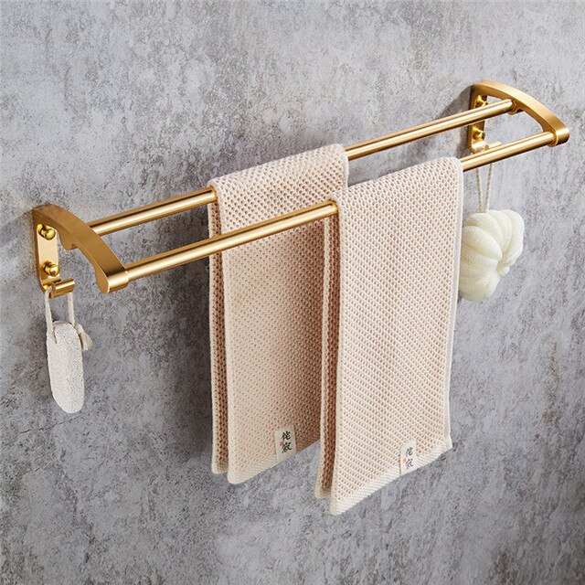 Bathroom Accessories Set Towel Rack Toilet Brush Holder Bathroom shelves Robe Hook Aluminum Bath Hardware: double towel bars