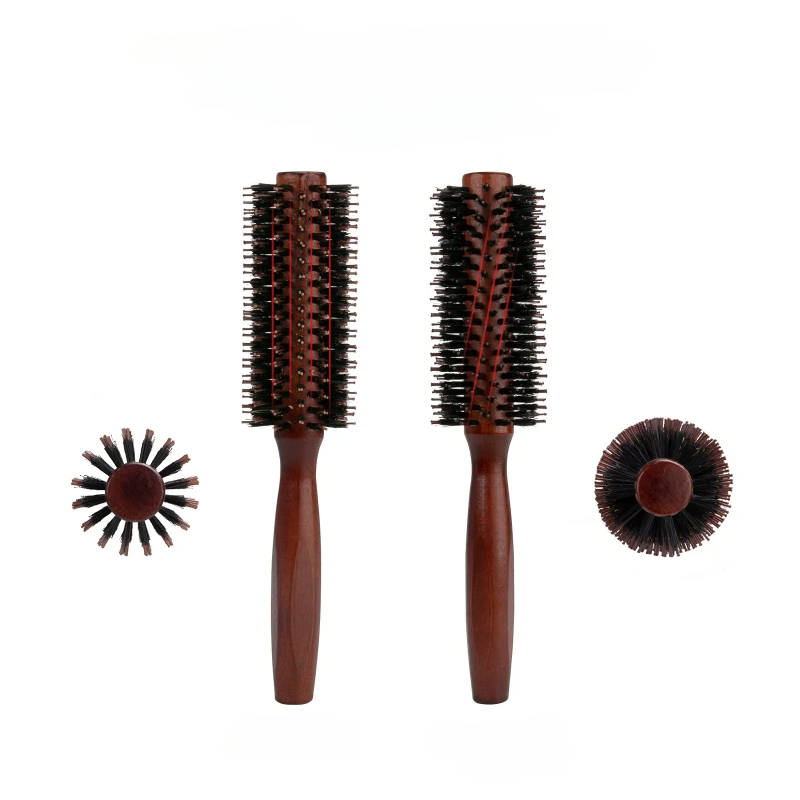 Cepillo redondo de pelo con cerdas de jabalí de madera, herramientas de estilismo antiestáticas para peluquería, peine para pelo rizado, cepillo para el pelo