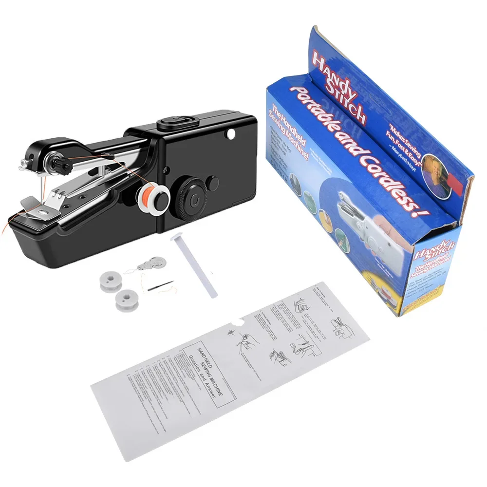Portable Sewing Machine Mini Handheld Stitch Sew Needlework Cordless Clothes Fabrics Household Electric Sewing Machine: Orange
