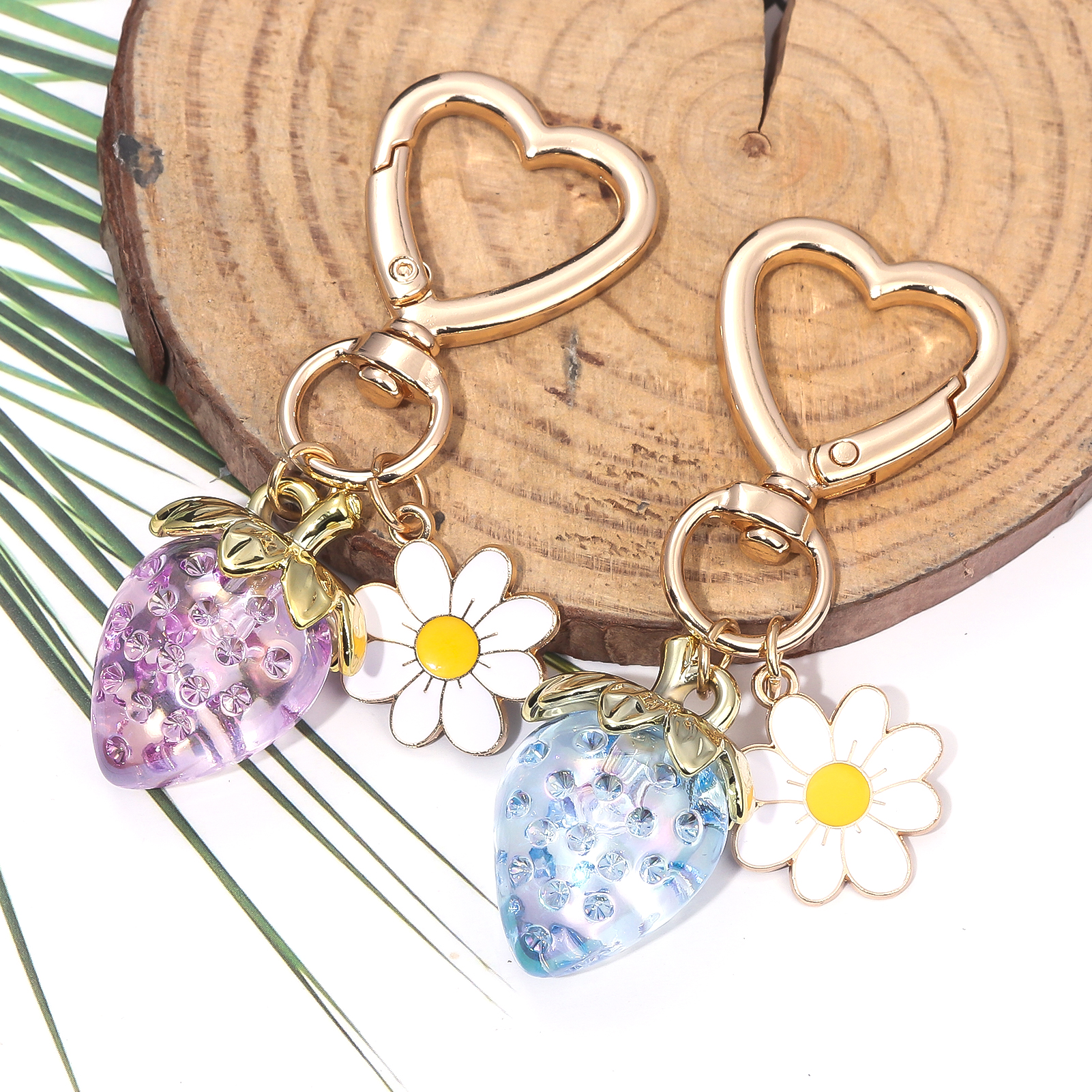 Mignon fraise porte-clés sac breloques Kawaii coeur fleur marguerite porte-clés