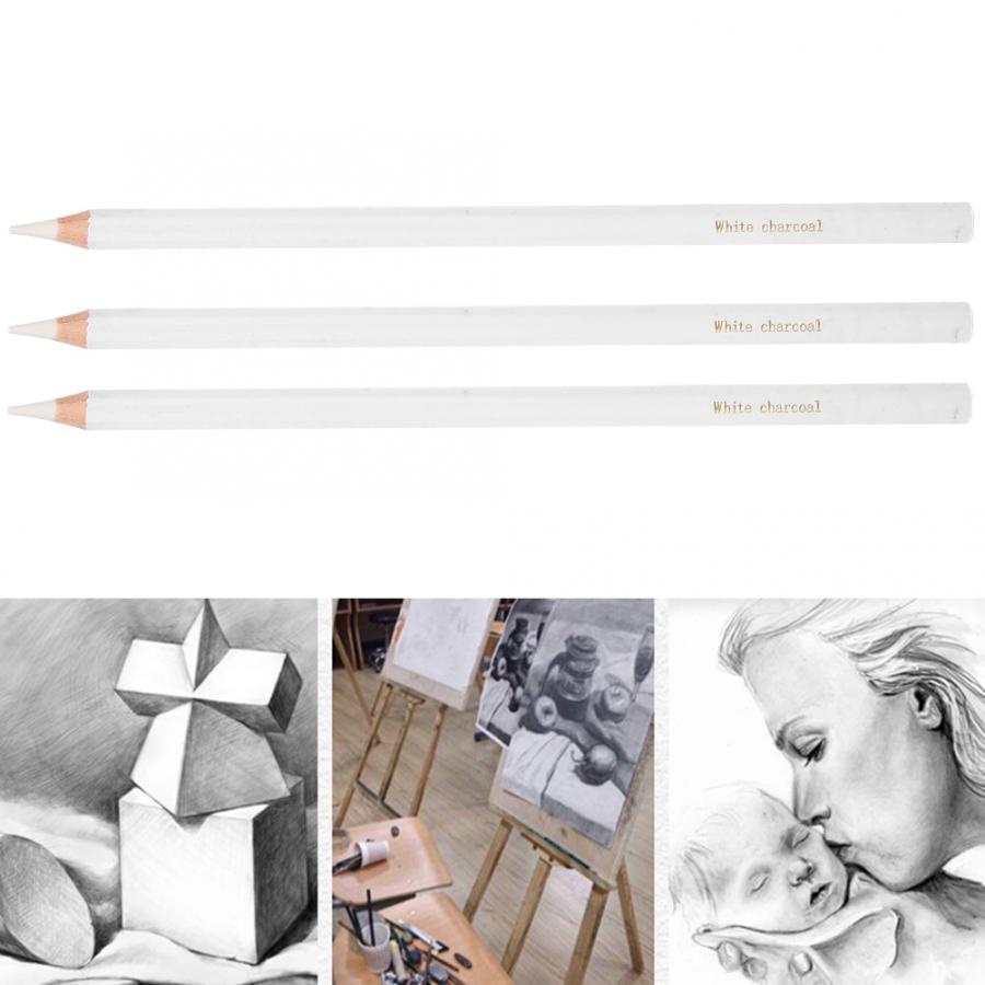 3 uds lápiz de carbón blanco dibujo pluma para resaltar arte pintura suministros lápiz de dibujo de arte blanco