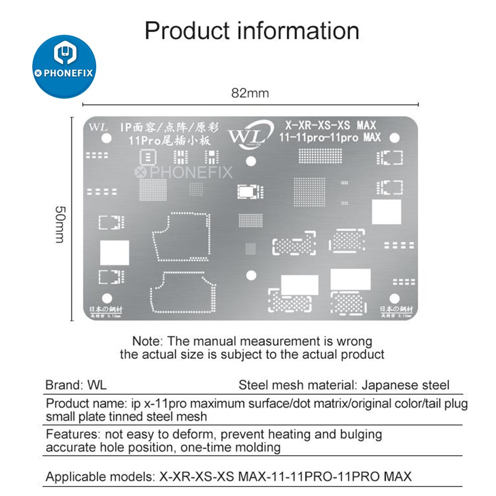 WL Reballing Stencil for iphone Face ID Not Working Dot Matrix Surface Repair Tin Planting Steel Mesh for iphone XR XS 11 11pro