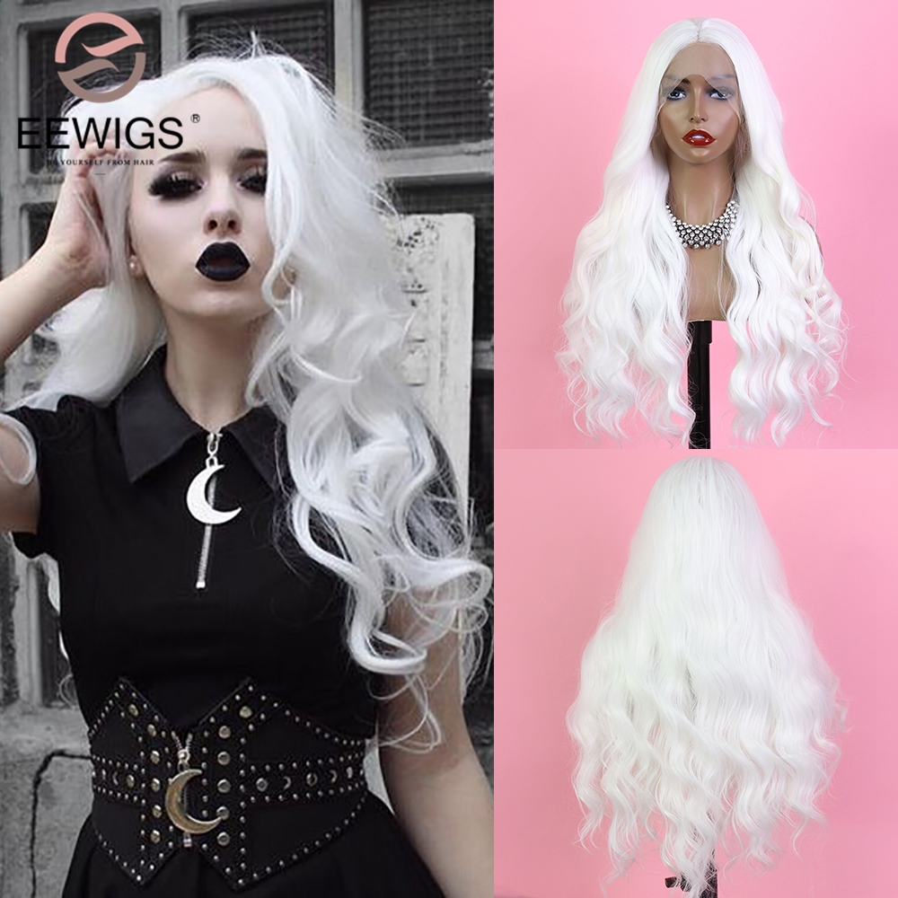 White Synthetic Lace Front Wig High Temperature Fiber Middle-part Loose Wave Lace Wigs Drag Queen Cosplay Wigs For Black Women
