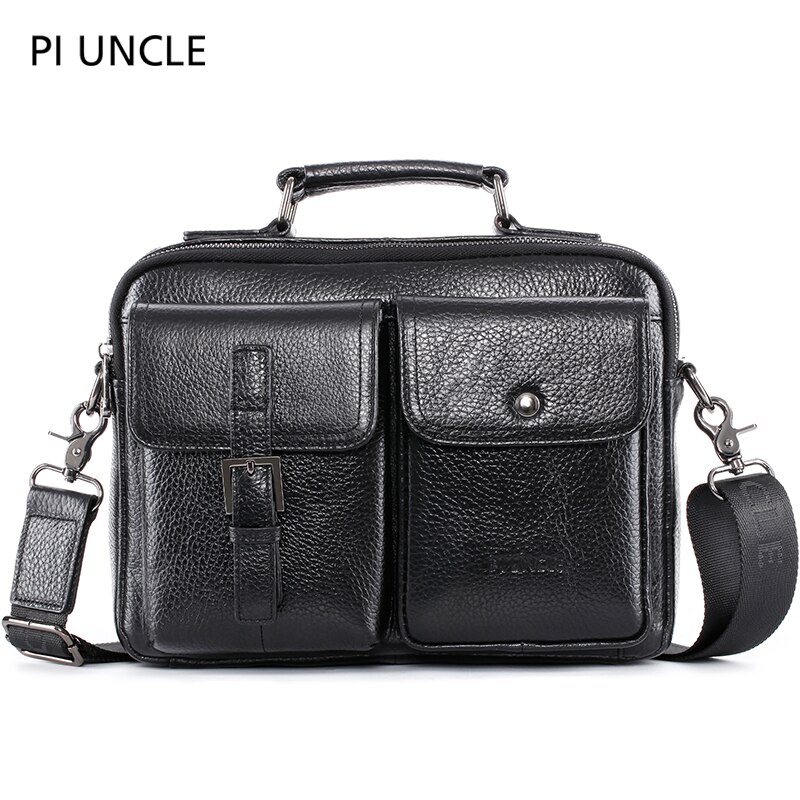 Maletín para hombre, de cuero auténtico bandolera, bandoleras clásicas para hombre, bandolera multicompartimiento, bolsos de mano de cuero: Black