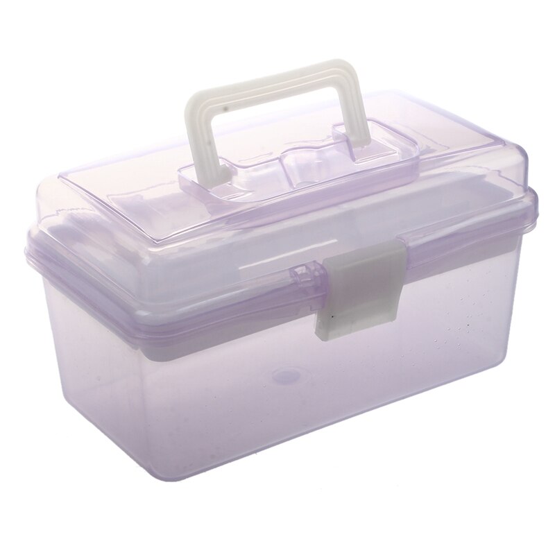 Plastic Handle 2 Layer Hardware Tools Storage Box, Clear Purple