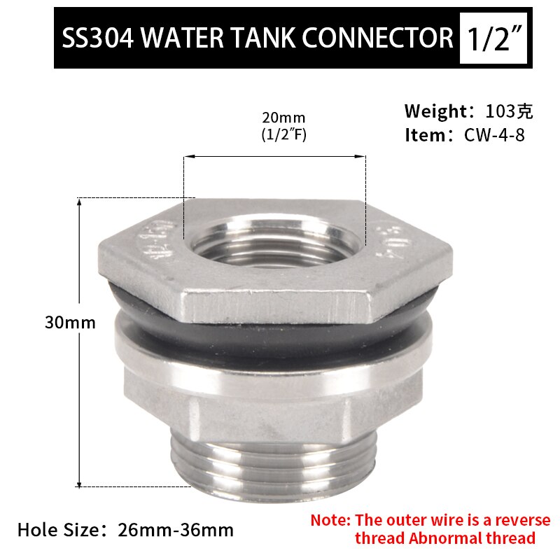 Stainless Steel Water Tank Connector 1/4'' 3/8'' 1/2'' 3/4'' 1'' 1-1/4'' 1-1/2'' 2'' Female Pipe Single Fittings Nut Jointer: Style1   4fen