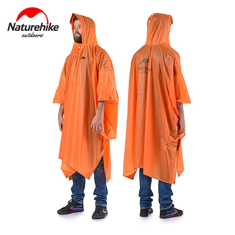 Naturehike Regen Jas Waterdicht 3 In 1 Multifunctionele Regenjas 210T 20D Luifel Regenkleding Camping Mat Windjack Fiets Poncho: Orange - 20D