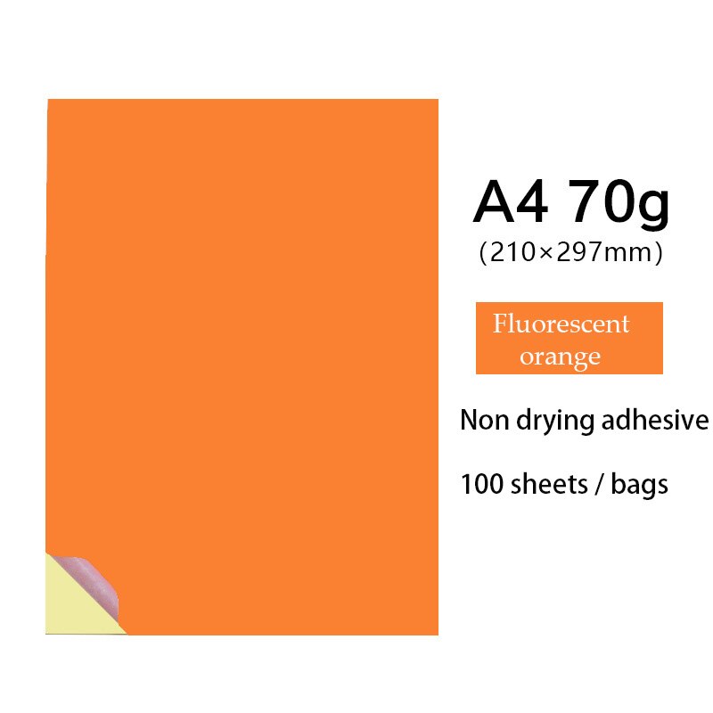 100 Sheets/Bag Of Color Adhesive Printing Paper A4 Adhesive Color Paper Fluorescence Non Drying Adhesive Coloured Paper: E