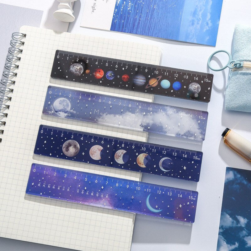 Regla recta acrílica de galaxia de vía lechosa, herramientas de manualidades de dibujo para álbum de recortes, suministros de oficina, coreano, 15cm, INS Style