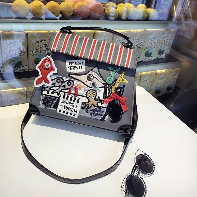 Dames pu leren handtassen vrouwelijke cartoon messenger bags dames portemonnee schoudertas casual tote bags: Grijs