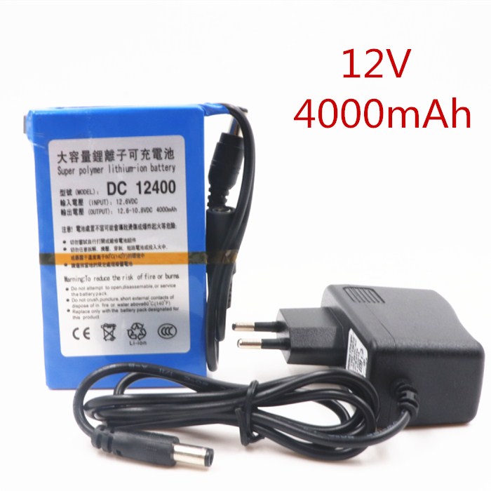 DC 12 V 4000 mAh Li-lon DC12V Super Rechargeable Battery + AC Charger + explosion-proof switch US/EU Plug