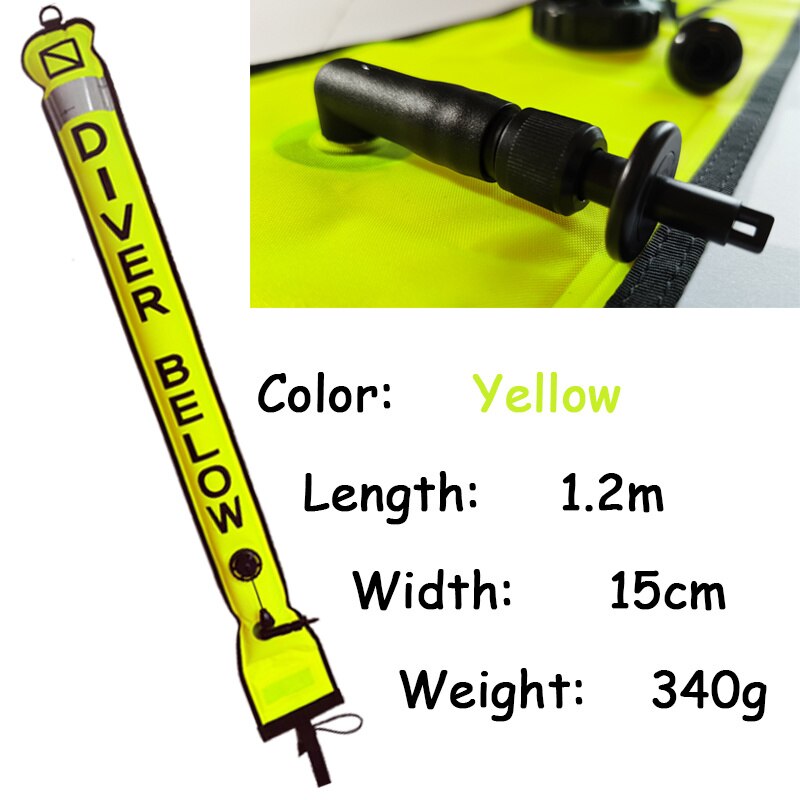 DIVING SMB 1.2m 1.5m 1.8m Buoy Colorful Visibility Safety Inflatable Scuba Diving SMB Surface Signal Marker Buoy Accessory: 1.2m Yellow