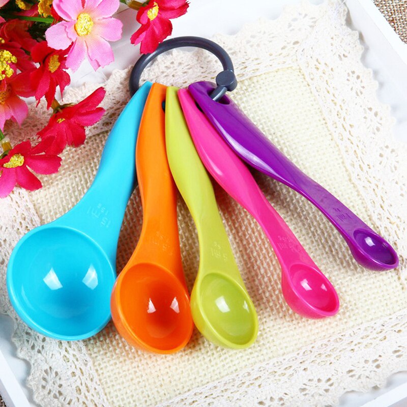 5 pcs/set Measuring Spoons Colorful Plastic (1 / 2.5 / 5 / 7.5/ 15ml) Sugar Cake Baking Spoon Baking Utensil Tools Set Kit
