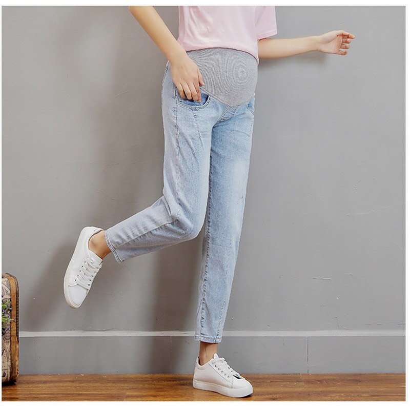 Vintgae vaskede denim barseljeans til gravide kvinder tøj elastik talje mave løse bukser gravid tøj: Bn799- himmelblå / Xxl